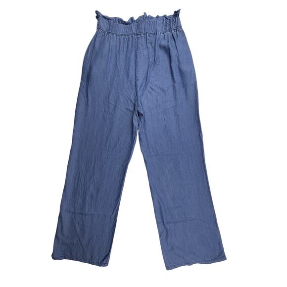 Thread + Supply Paperbag Waist Pants Chambray Blue Large Wide-leg Pull On Pocket - Picture 4 of 10